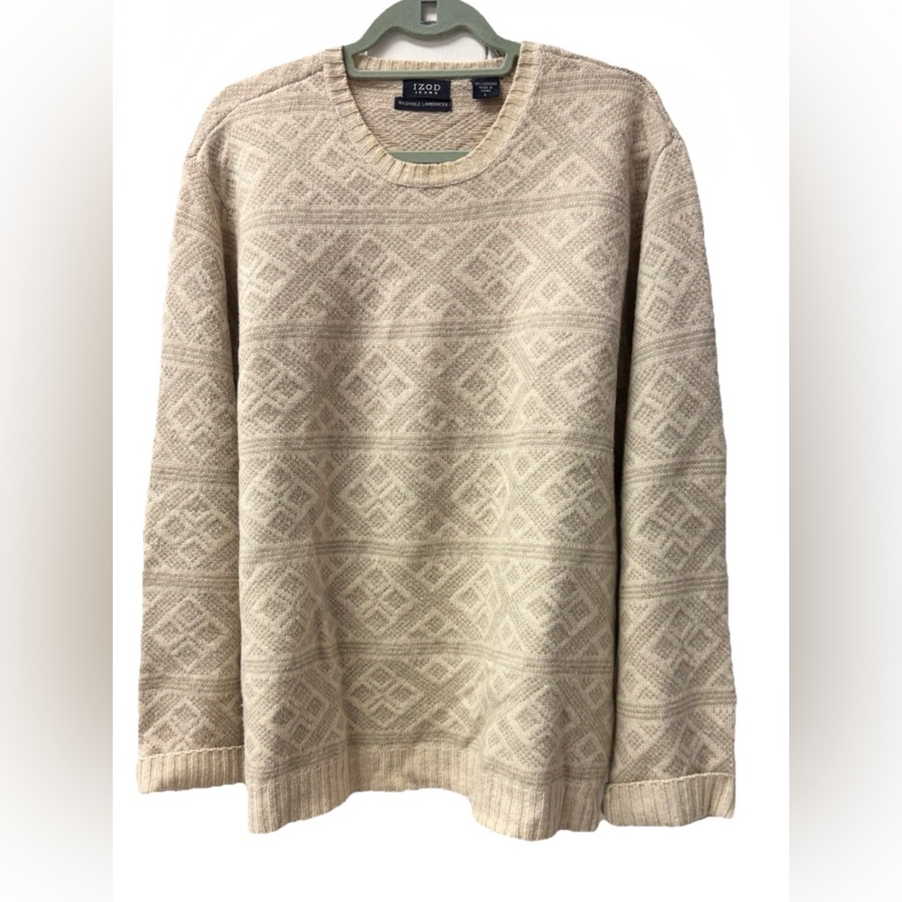 Izod Men's Cream Patterned wool Crewneck Sweater LARGE